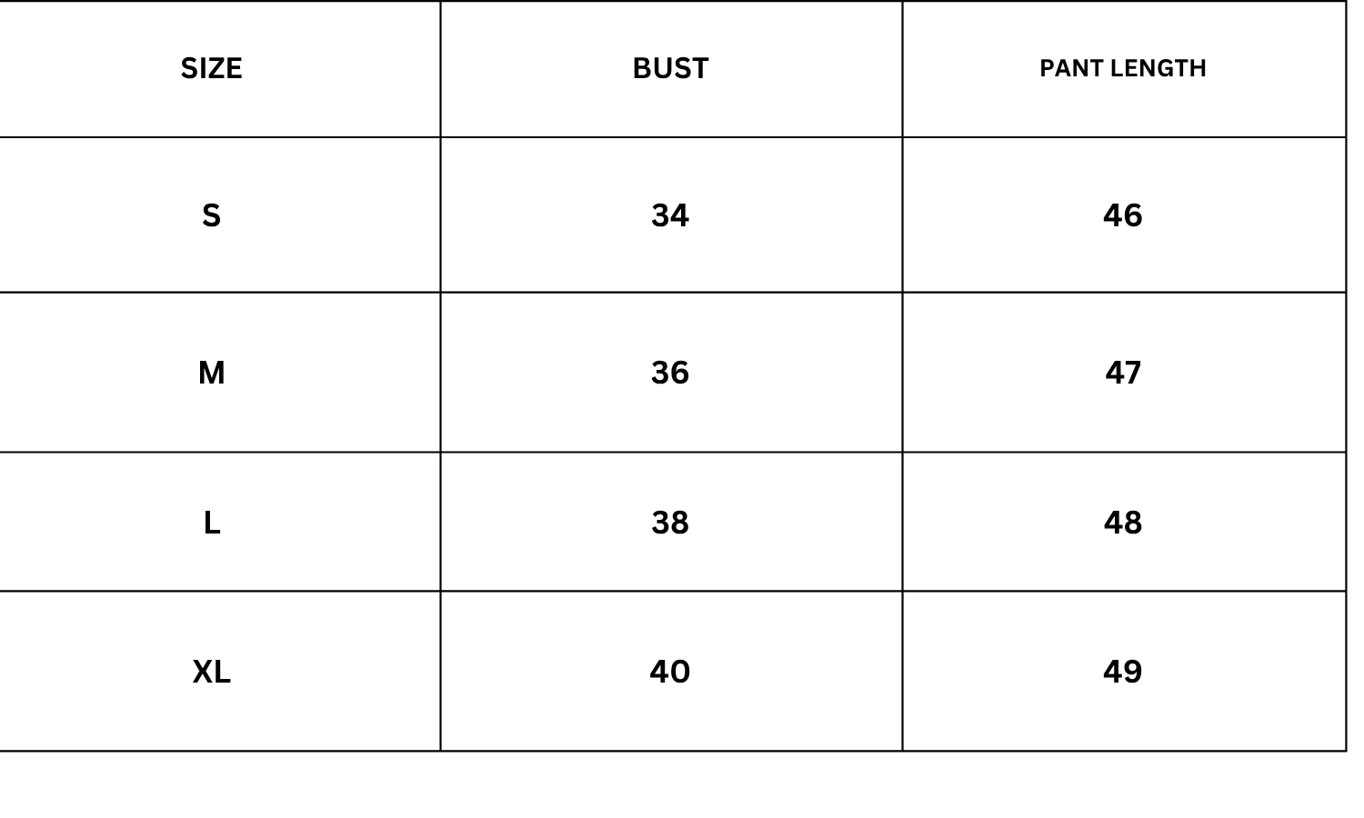 Size Chart for Serena Maxi Dress - Black