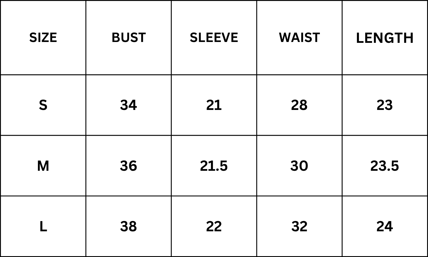 Size Chart for Rocher Top - White