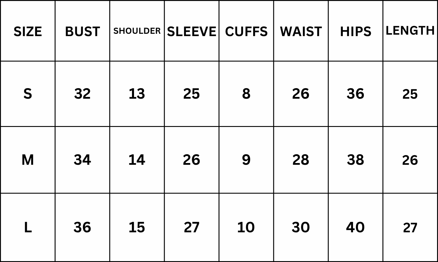 Size Chart for Safari Bodysuit - Brown