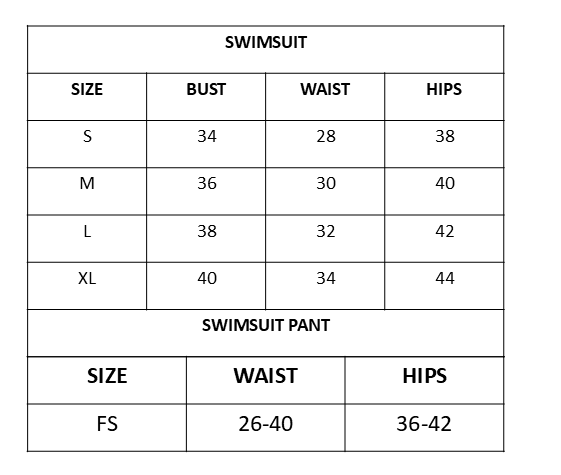 Size Chart for Siesta Bikini Set  - Pink