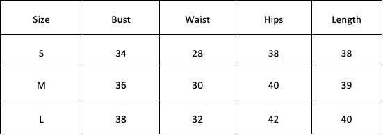 Size Chart for Sunflower Slit Dress-Yellow