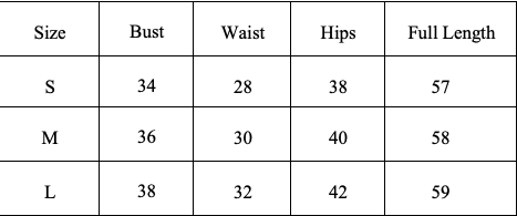 Size Chart for Twilight Tulle Dress - Black