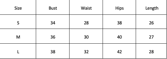 Size Chart for Gina Top - White