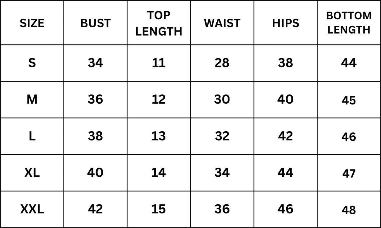 Size Chart for Abby Co-ord - Brown