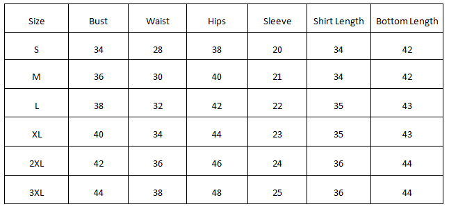 Size Chart for Laid Back Glam - Black