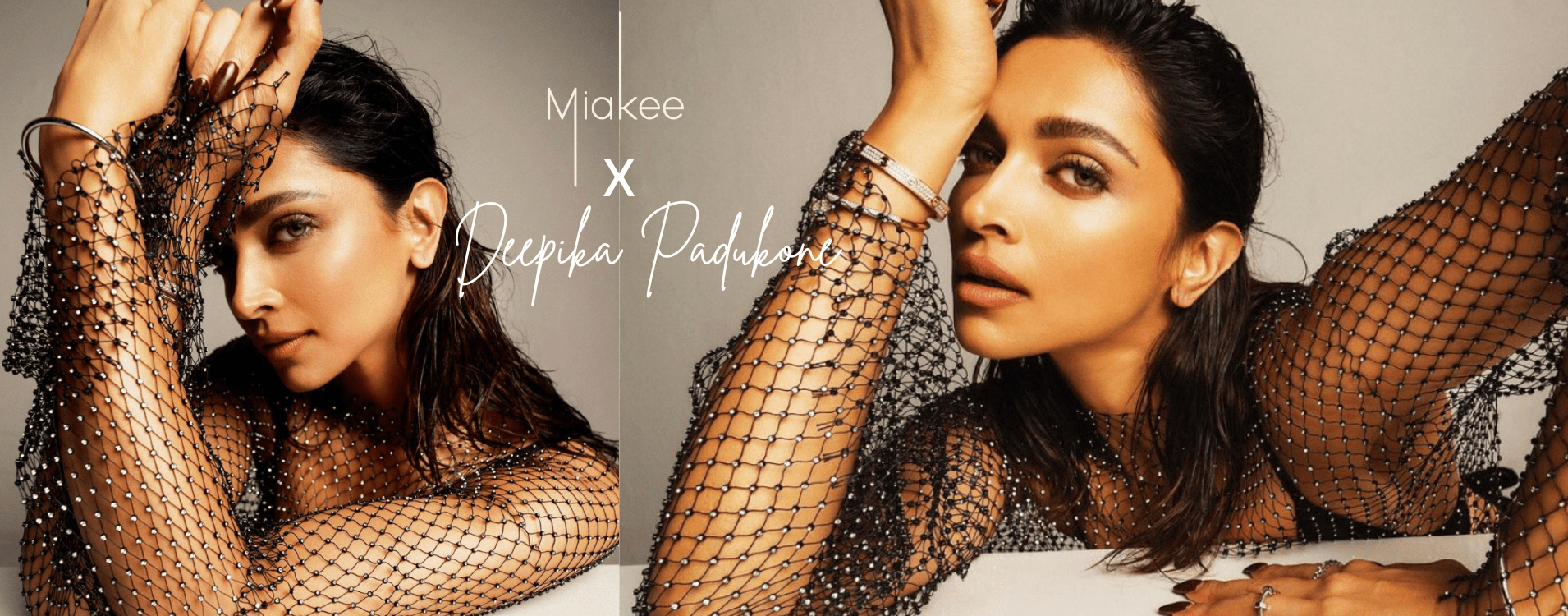 Miakee promo graphic featuring Deepika Padukone and the brand logo with a clean background and subtle styling accents