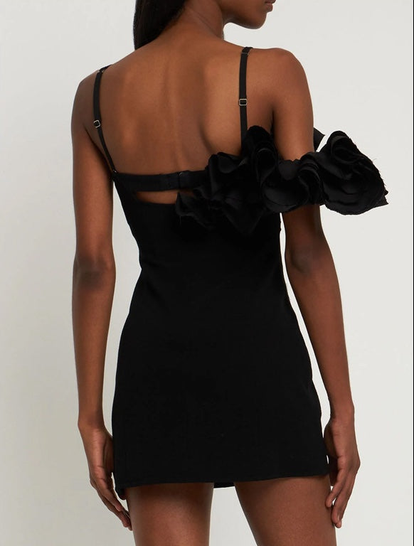 Ruffle Charm Mini Dress - Black