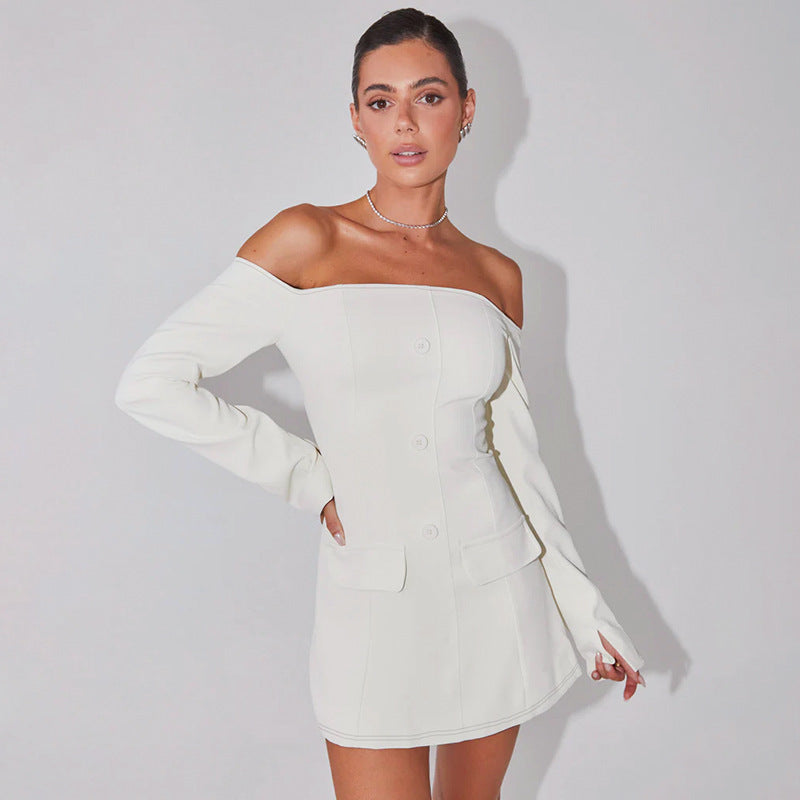 Classic Off-Shoulder Dress-White