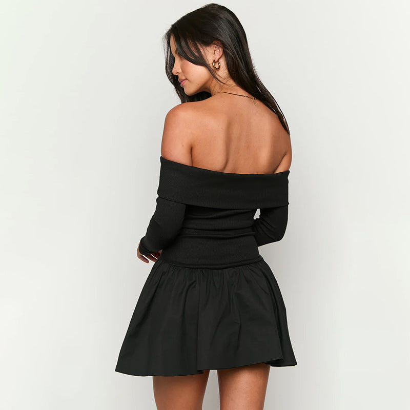 Black Bean off-shoulder Mini dress - Black