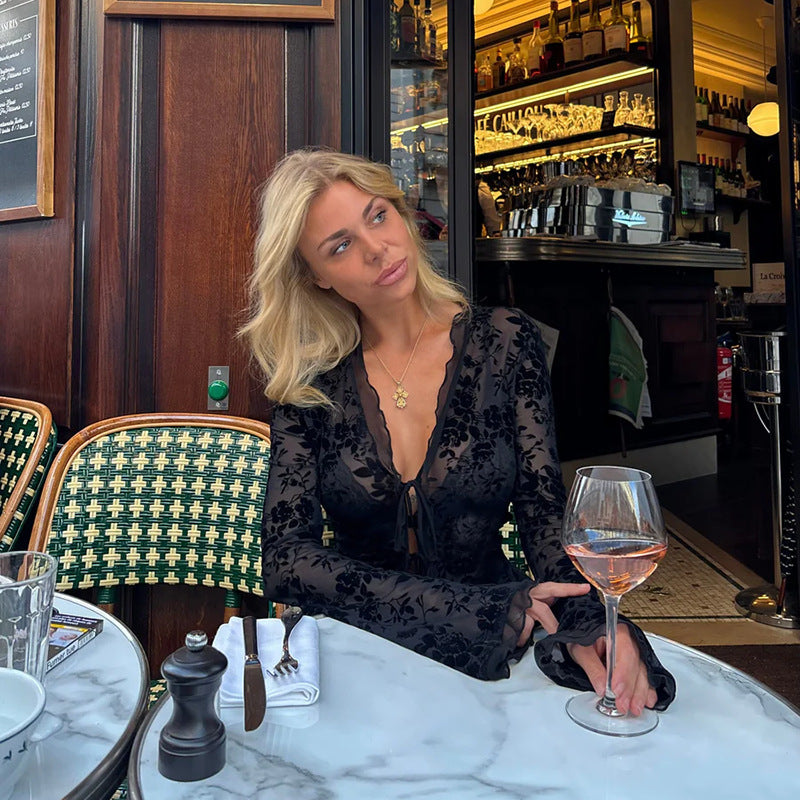 Lace Lovers Tie Up Top - Black