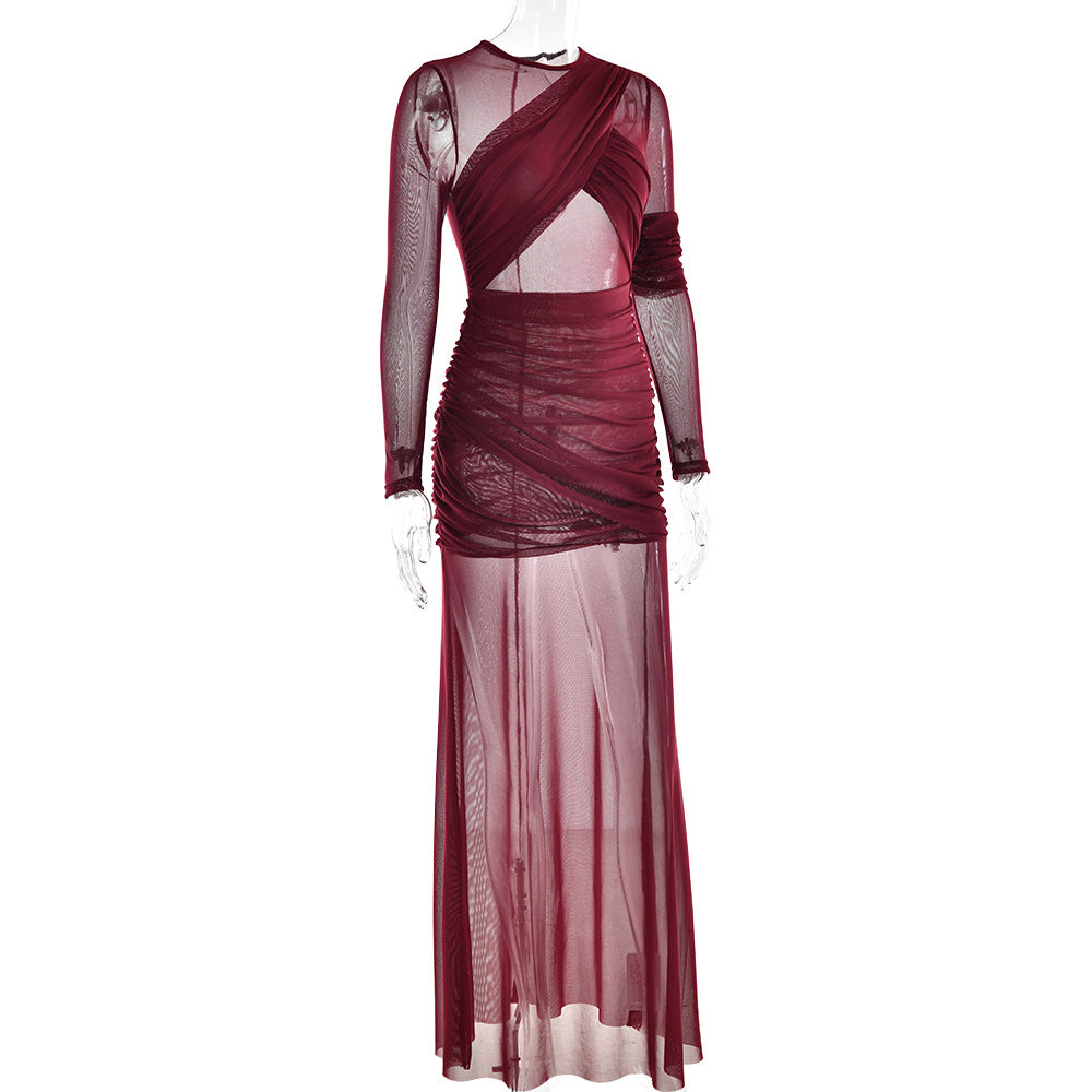 Bruna Mesh Dress - Maroon
