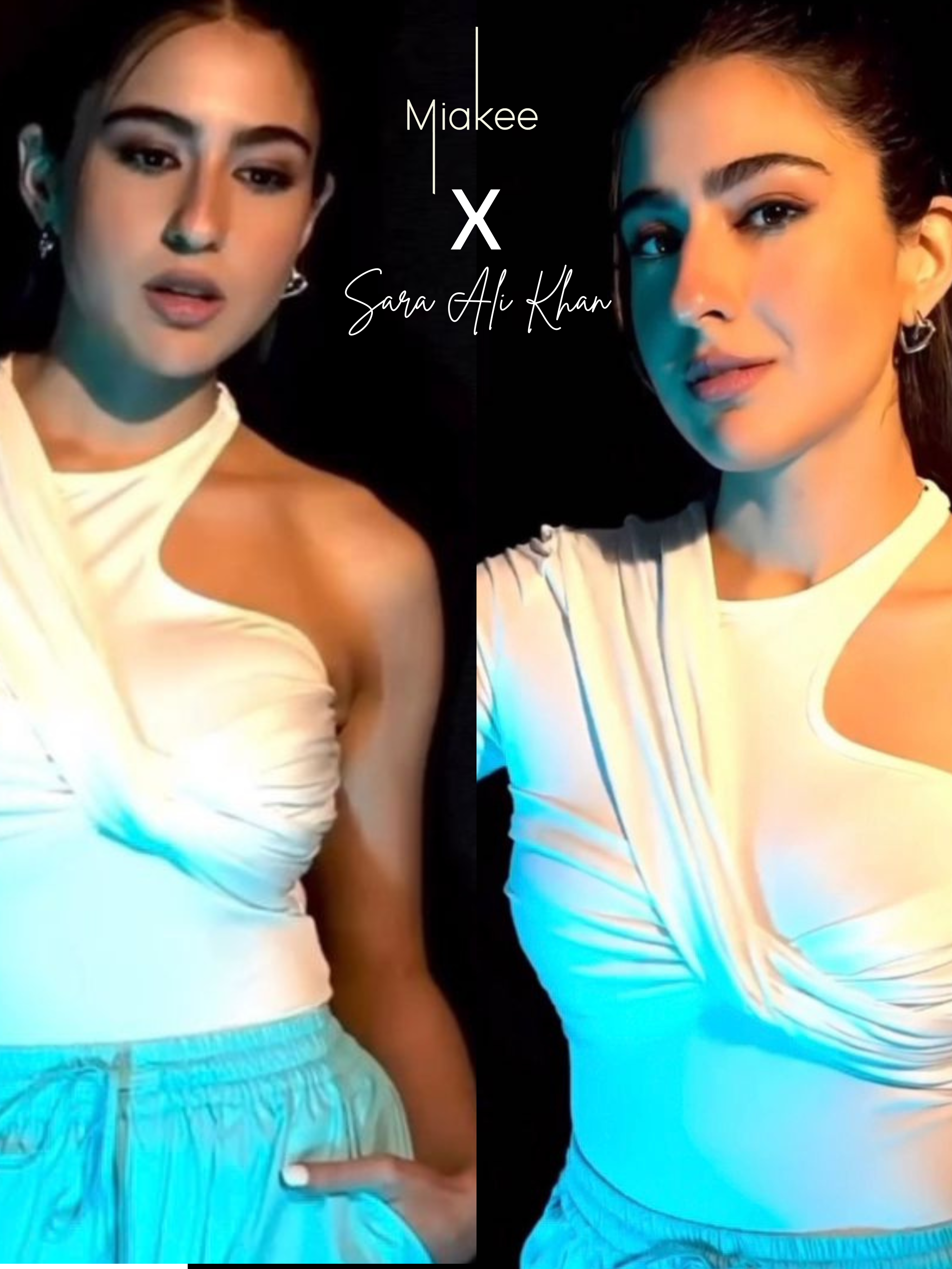 Miakee fashion graphic featuring Sara Ali Khan, bold typography and modern design elements mobile version