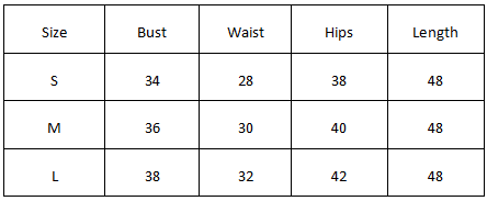 Size Chart for Doris Slit Dress - Black