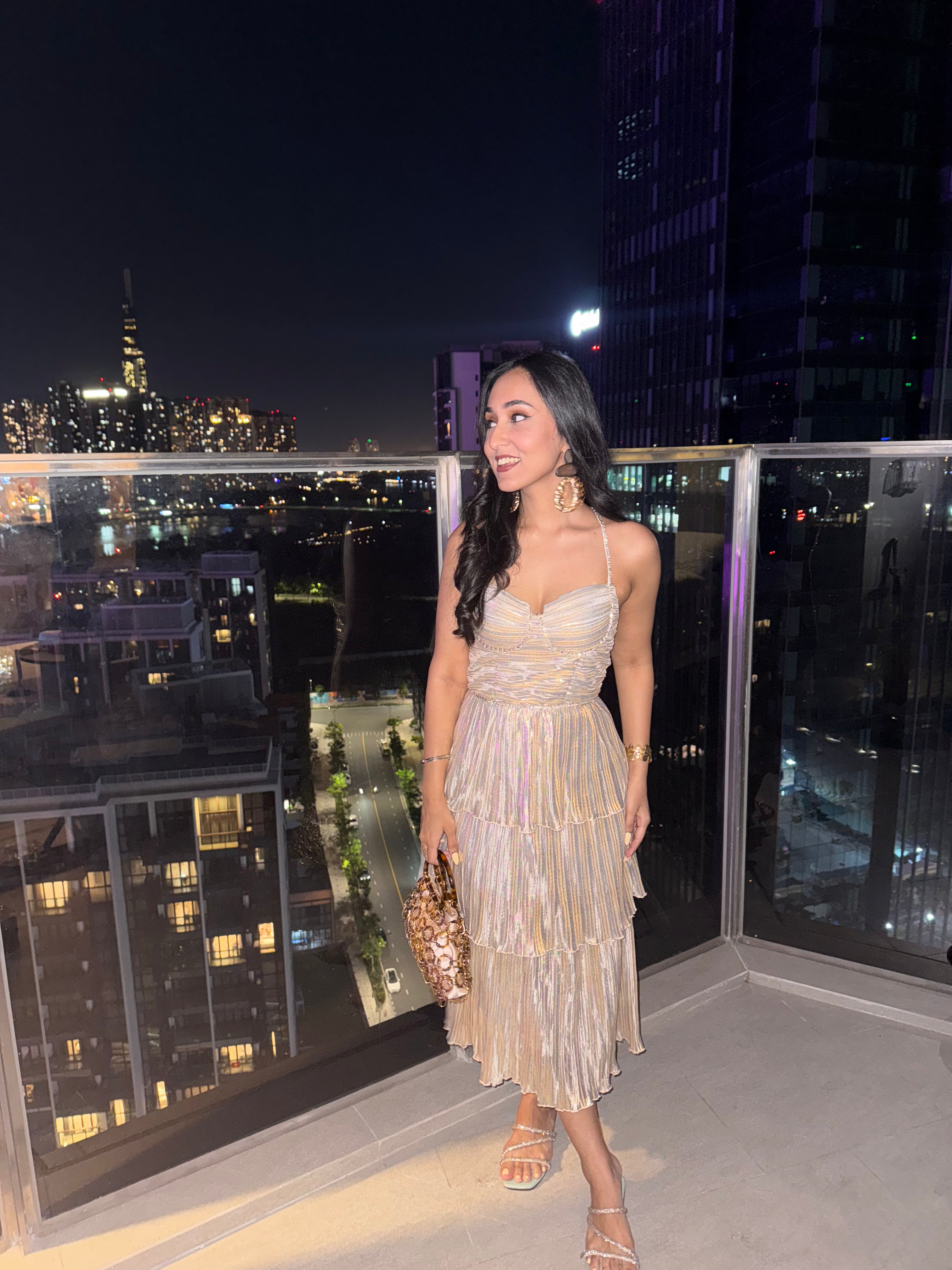 Party Ruffle Midi Dress - Champagne