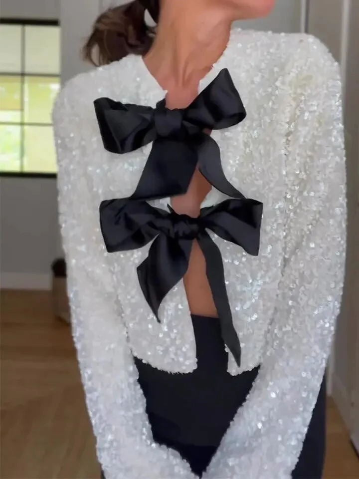 Studded Bow Top - White