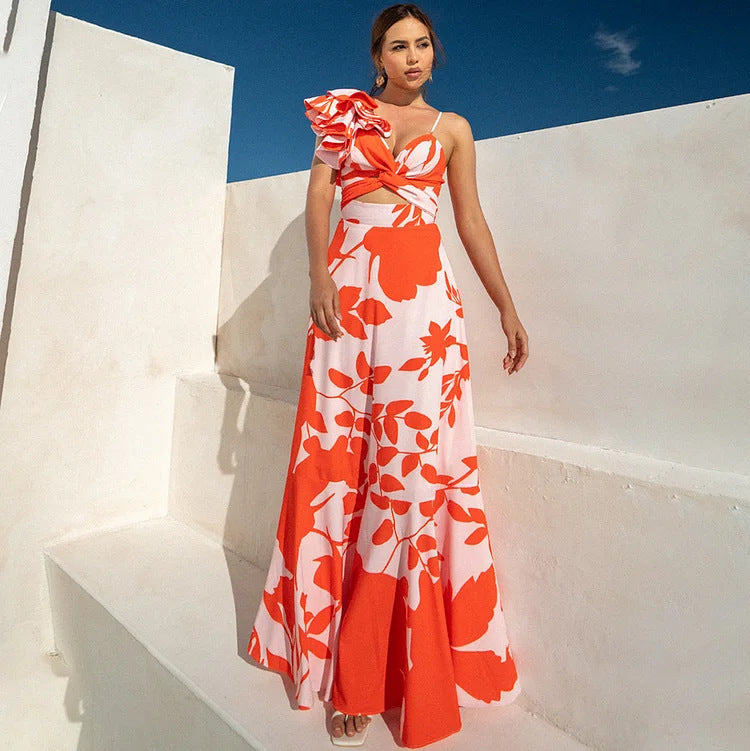 Tangerine Wave Umbrella Skirt - Orange