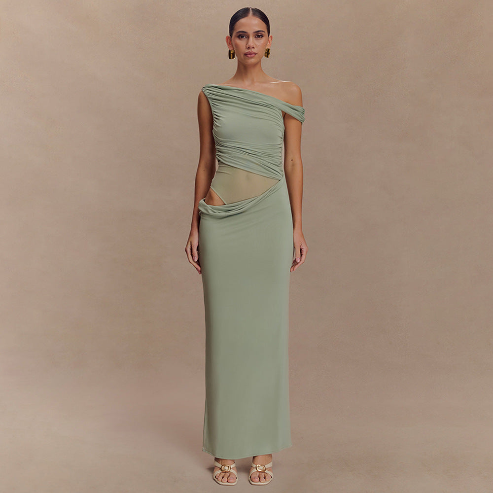 Callen One Shoulder Slinky Maxi Dress / Sage | MESHKI | M Callen One Shoulder Slinky Maxi Dress / Sage | MESHKI | M