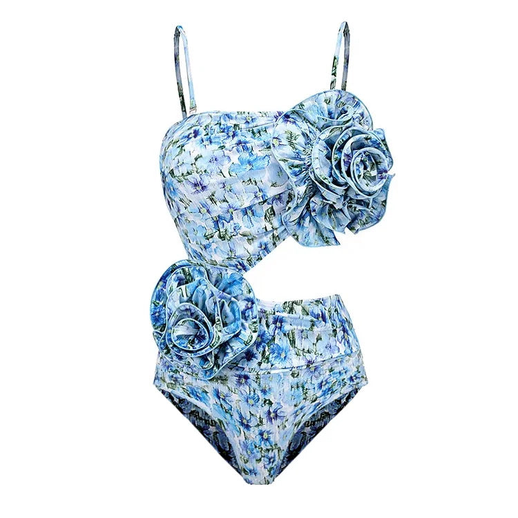 Aqua Bandeau Swimsuit Set - Blue