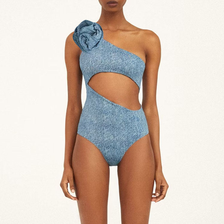 Denim Drip Swimsuit Set - Blue