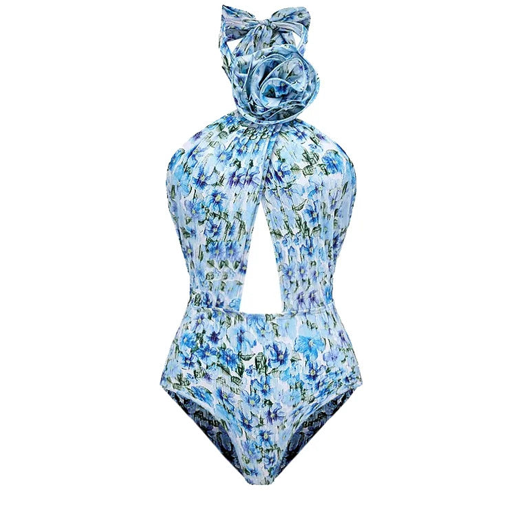Aqua One Piece Swimsuit Set - Blue