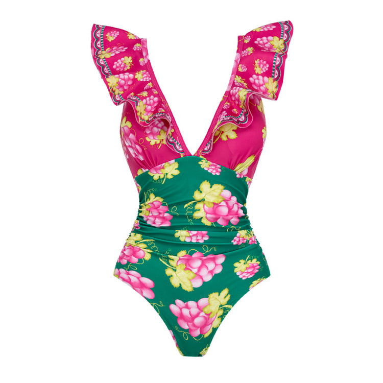 Retro Ruffle Swimsuit  - Green