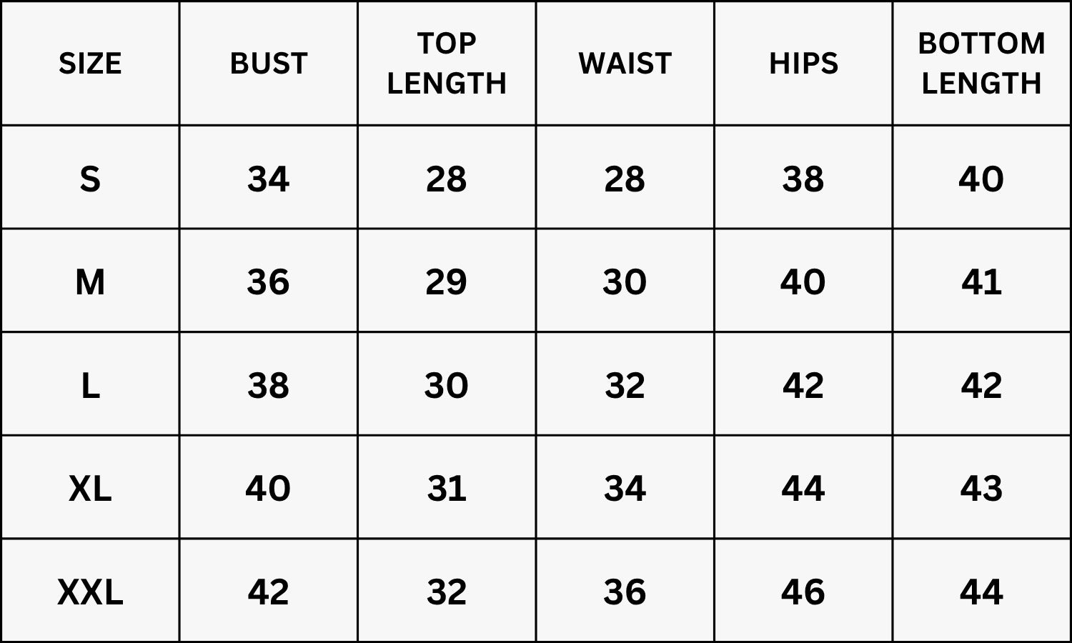 Size Chart for Tripster Co-ord - Apricot