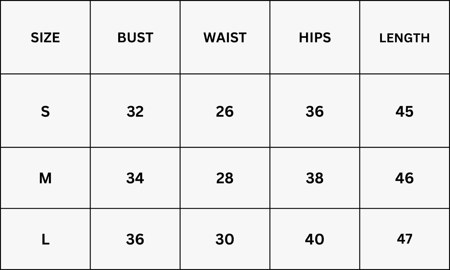 Size Chart for Hermosa-Blue