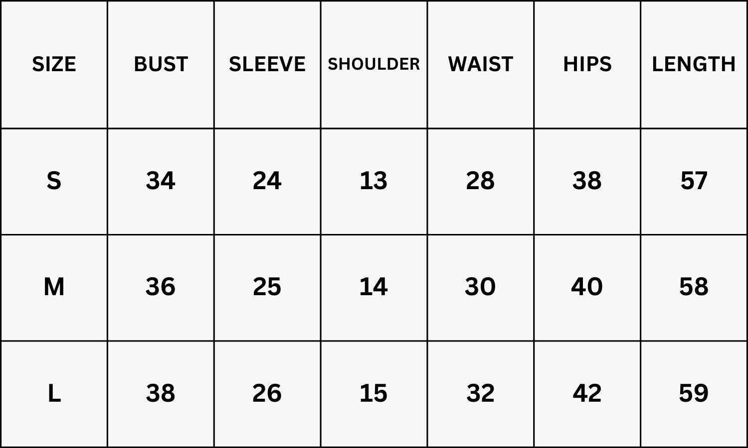 Size Chart for Glamour Galaxy Dress - Khaki