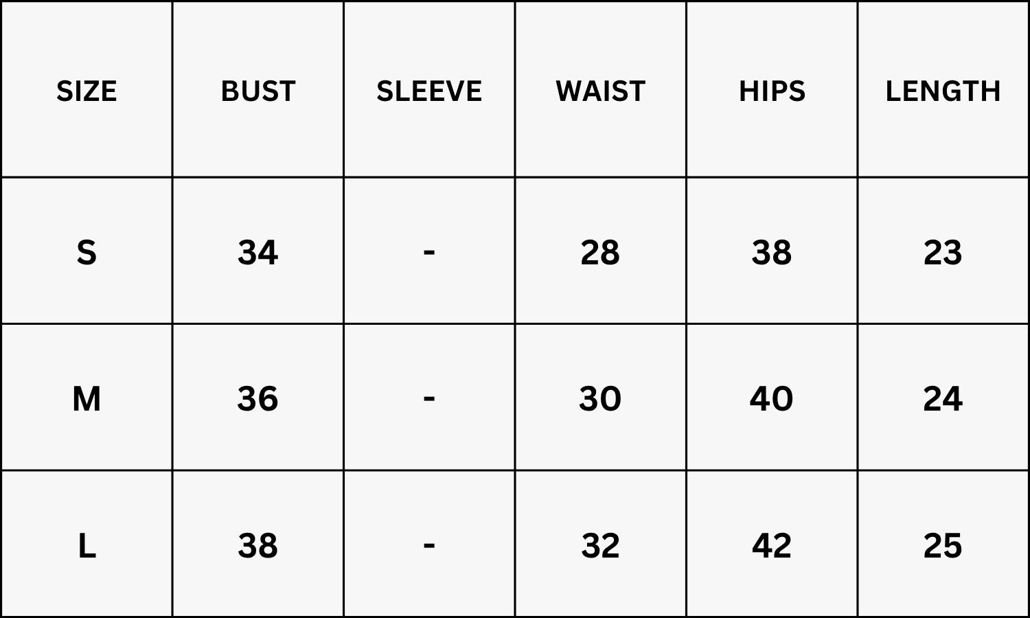 Size Chart for Lorene Mini Dress - Black