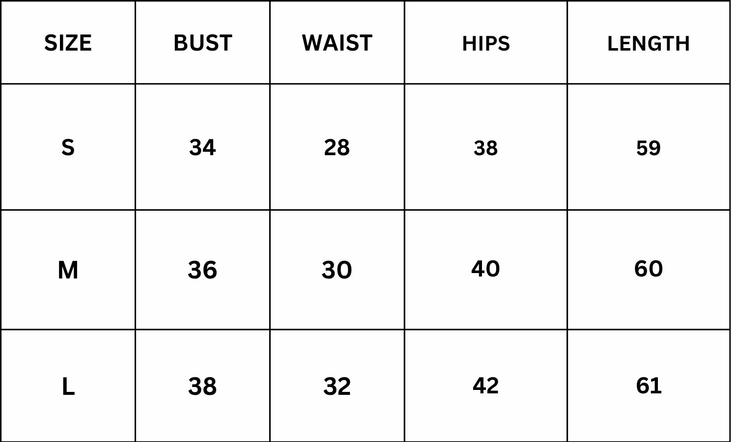 Size Chart for Velvet Dusk Maxi Dress - Black