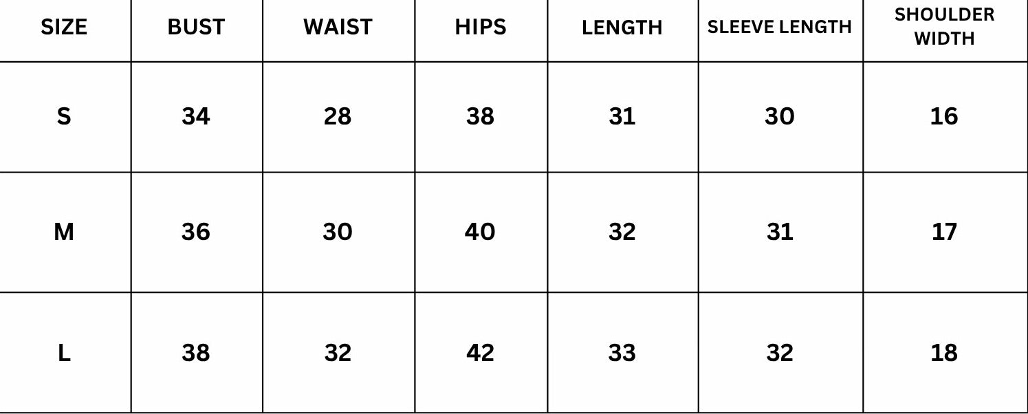 Size Chart for Naomi Cord Set - Apricot