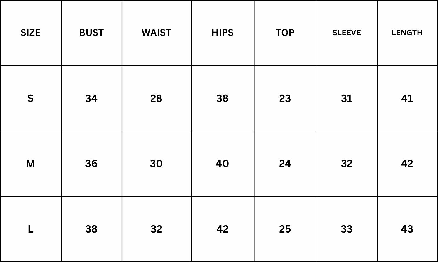 Size Chart for Atria Dress - Grey