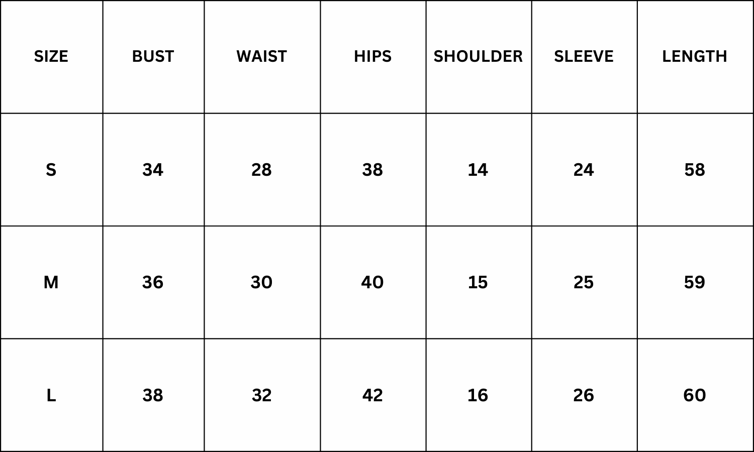 Size Chart for Senira Maxi Dress - Black