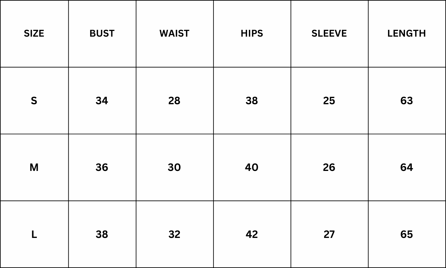 Size Chart for Sienna Dress - Khaki