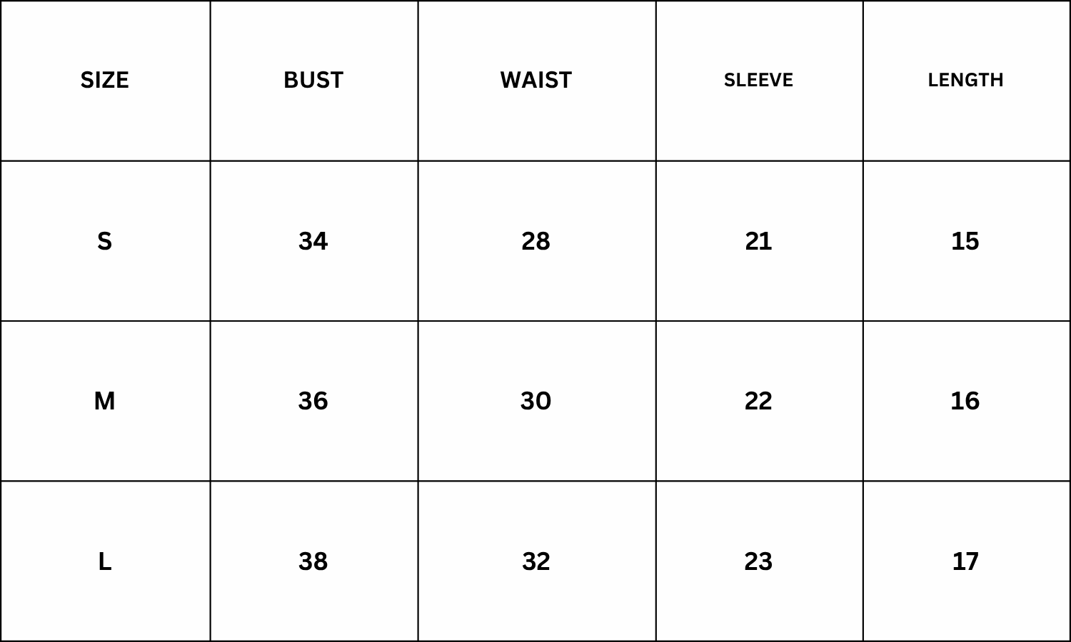 Size Chart for Carmel Top - Grey