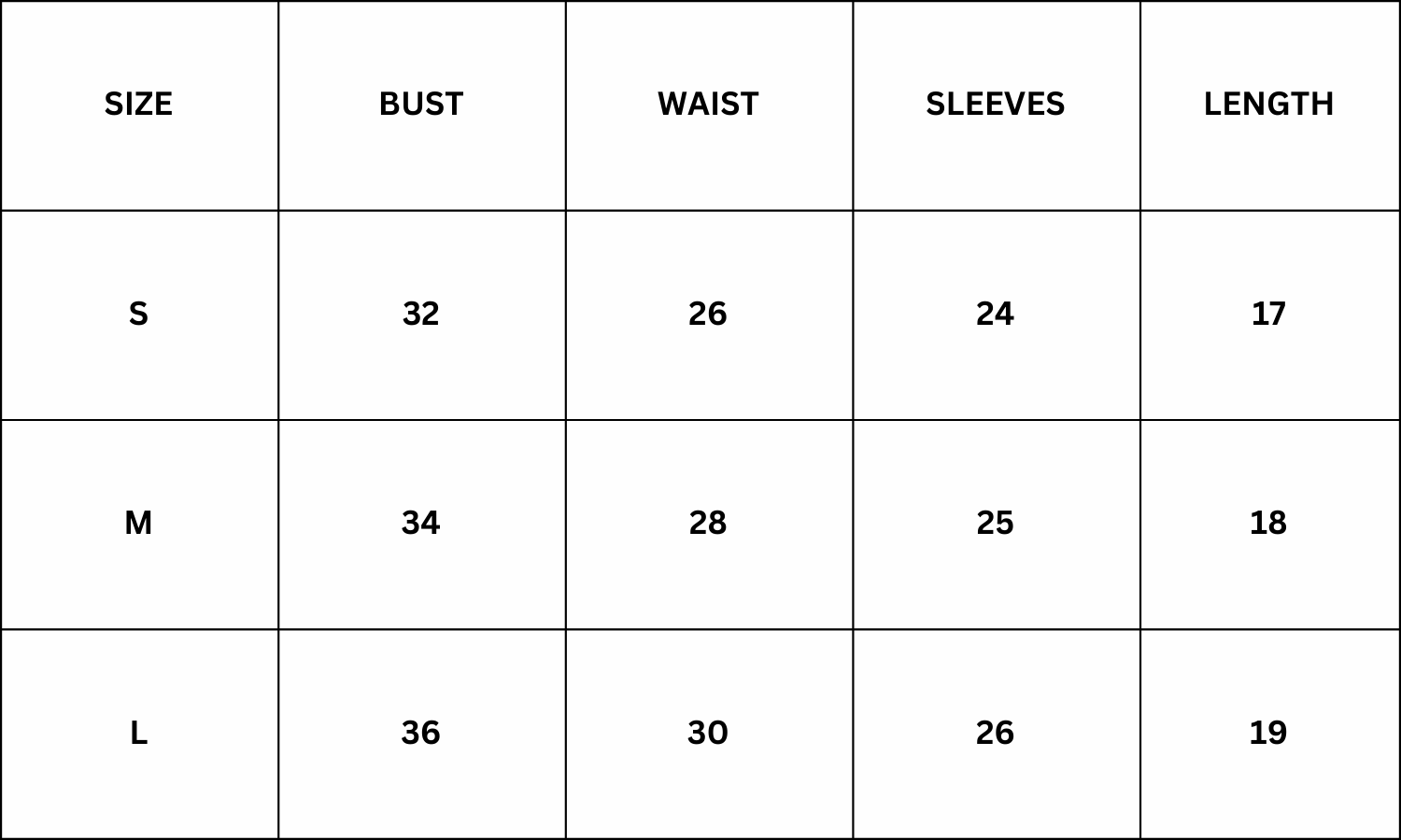 Size Chart for Storm Chic Top - White