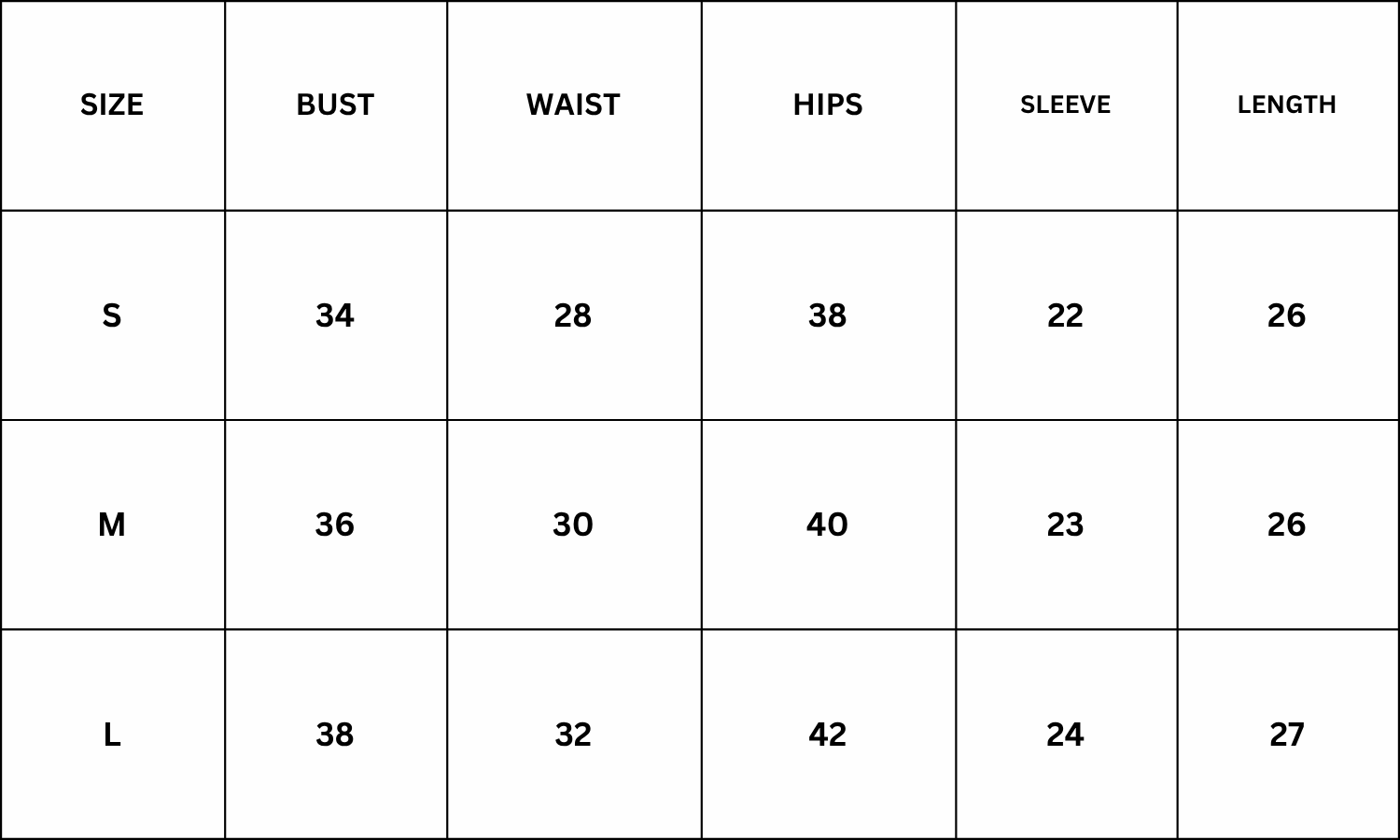 Size Chart for Clandel Dress - White