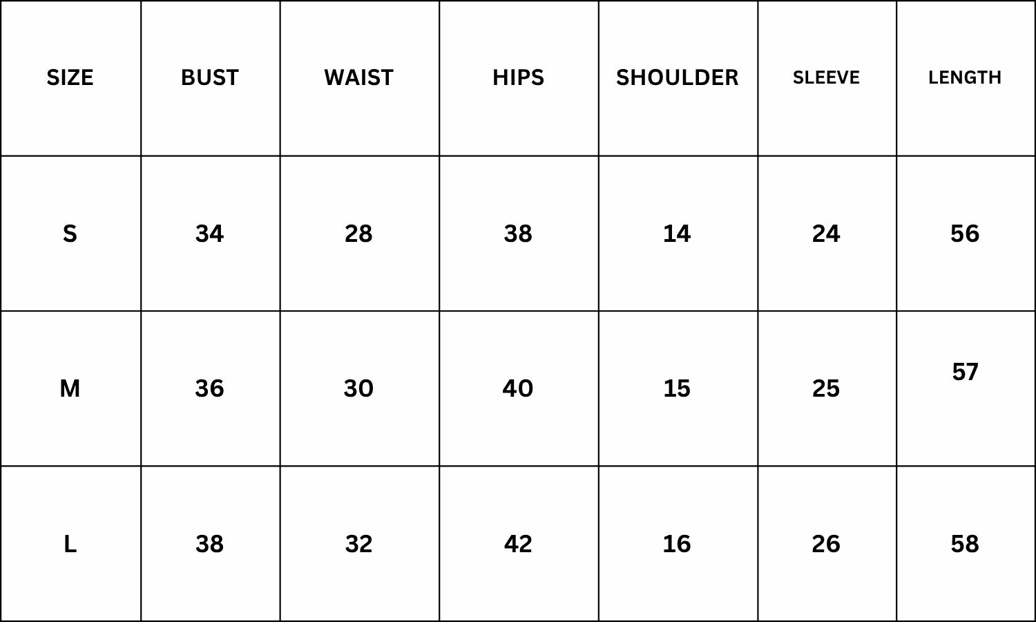 Size Chart for Roberta Dress - Brown
