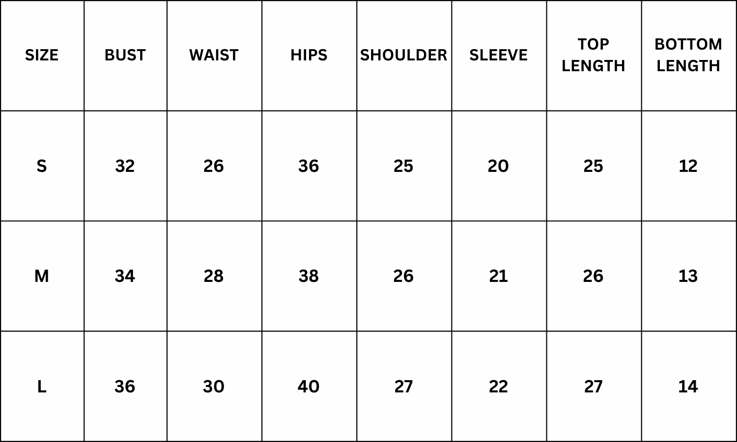 Size Chart for Jamie Co-ord - Navy Blue