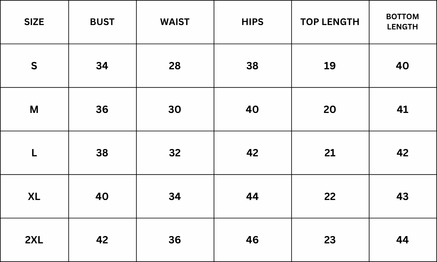 Size Chart for Vera Co-ord - Green