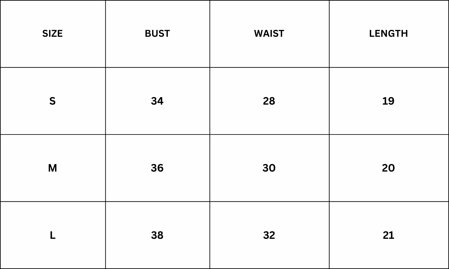 Size Chart for Salone Top - Apricot