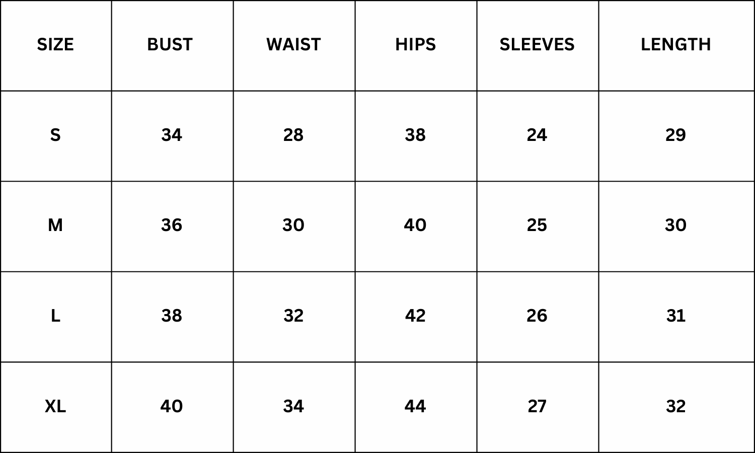 Size Chart for Anne Cover Up - Brown