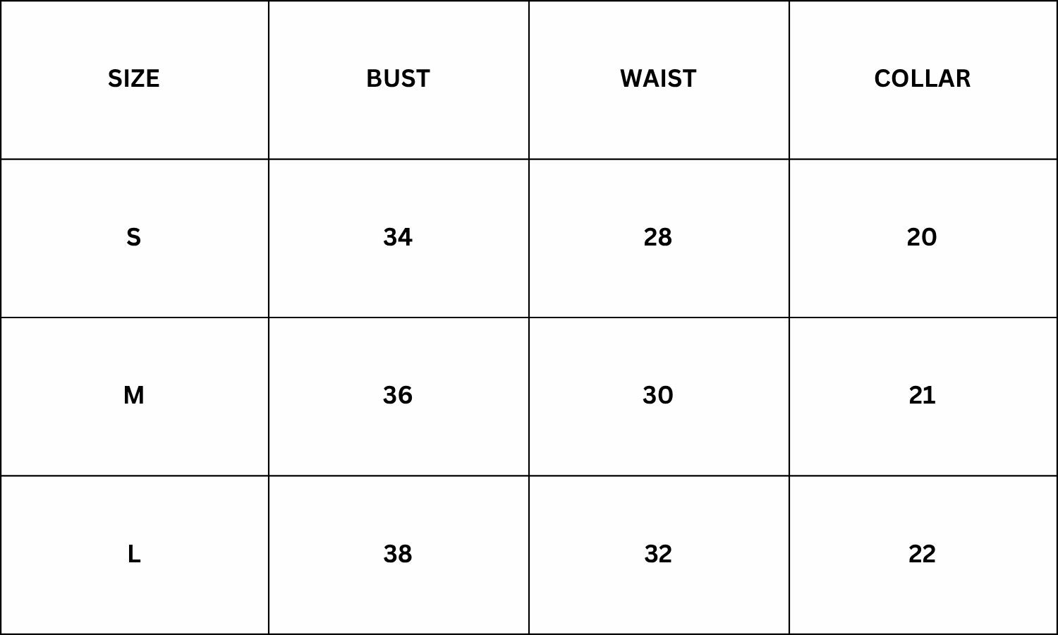 Size Chart for Airy Top - Black