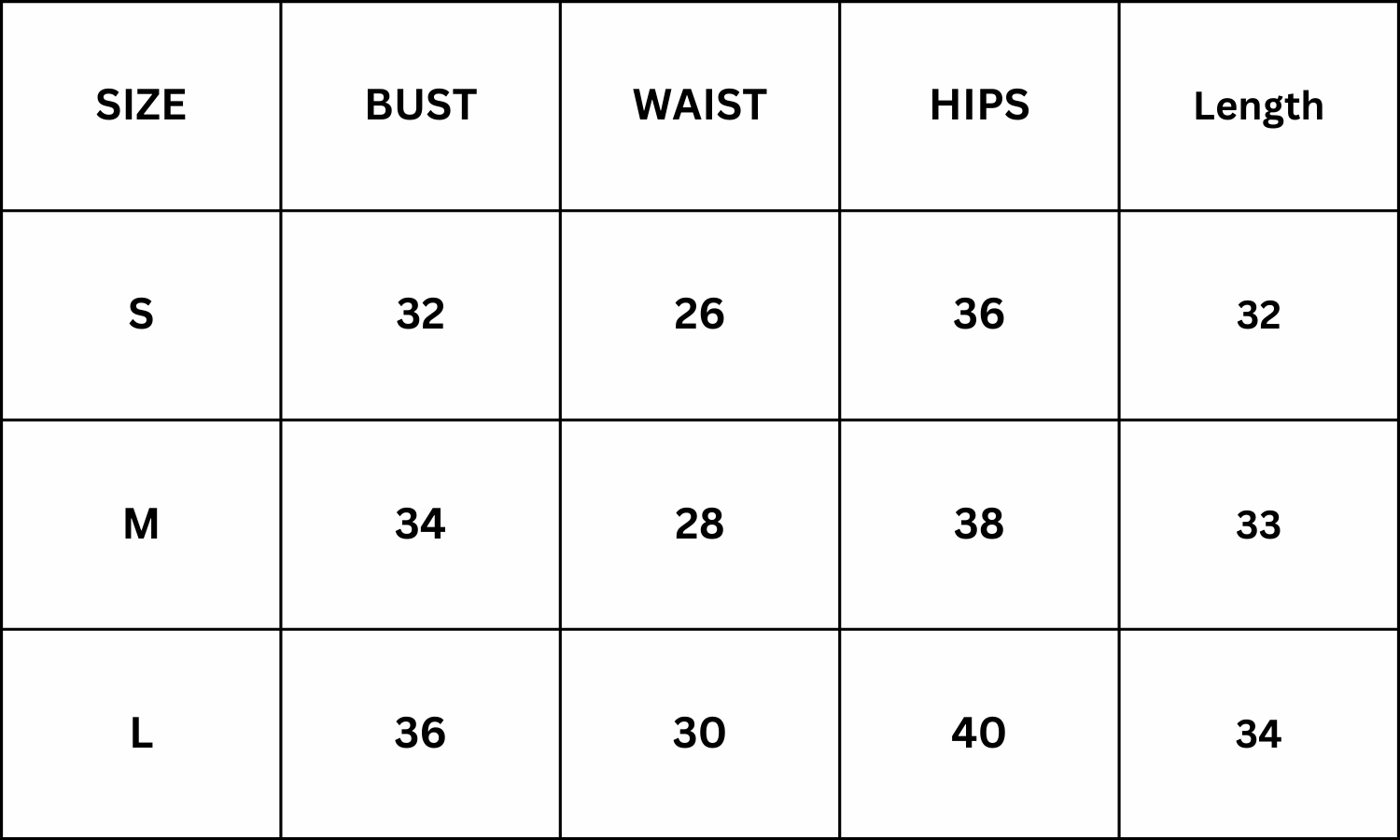 Size Chart for Amaya Mini Dress - Black