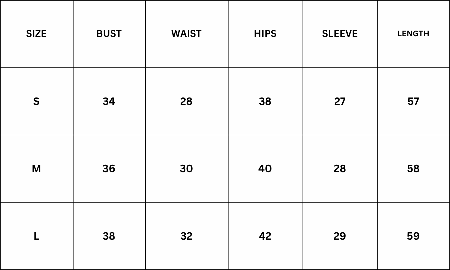 Size Chart for Joyce Dress - Purple