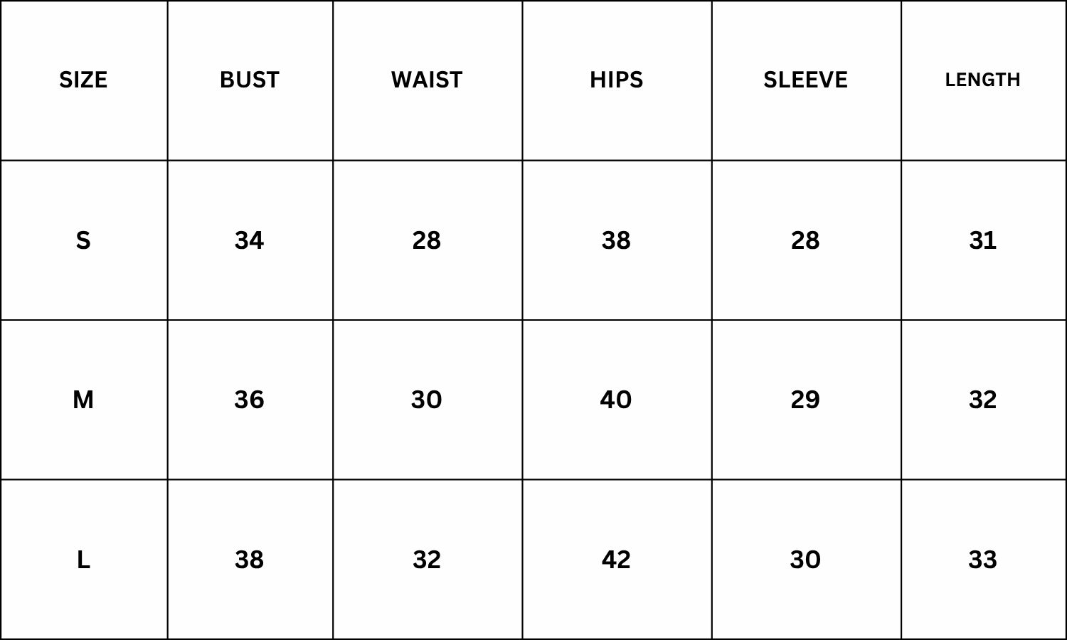 Size Chart for Graciela Dress - Brown