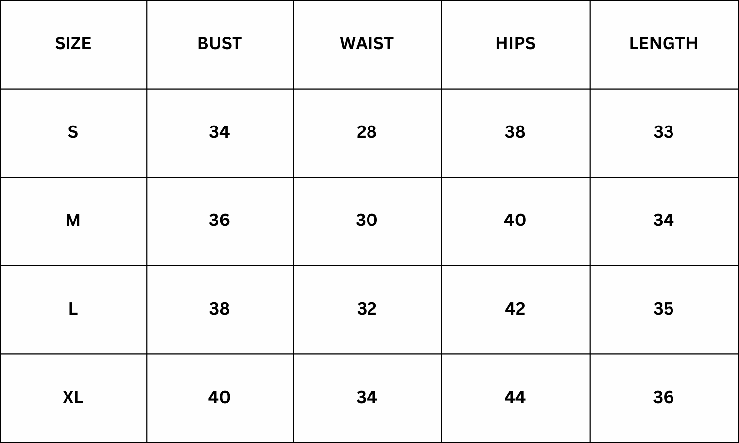 Size Chart for Miri Romper - White
