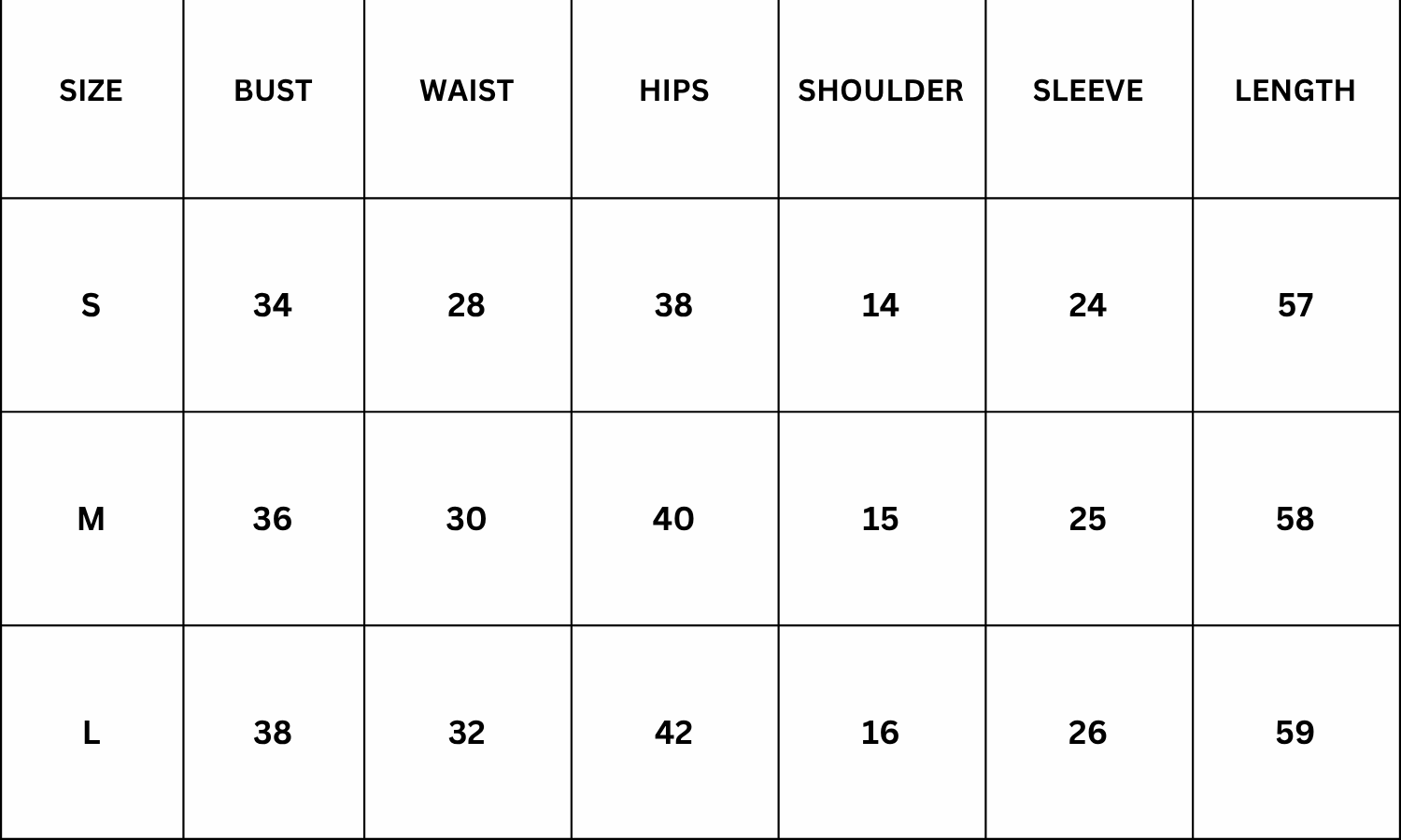 Size Chart for Syala Dress - Brown