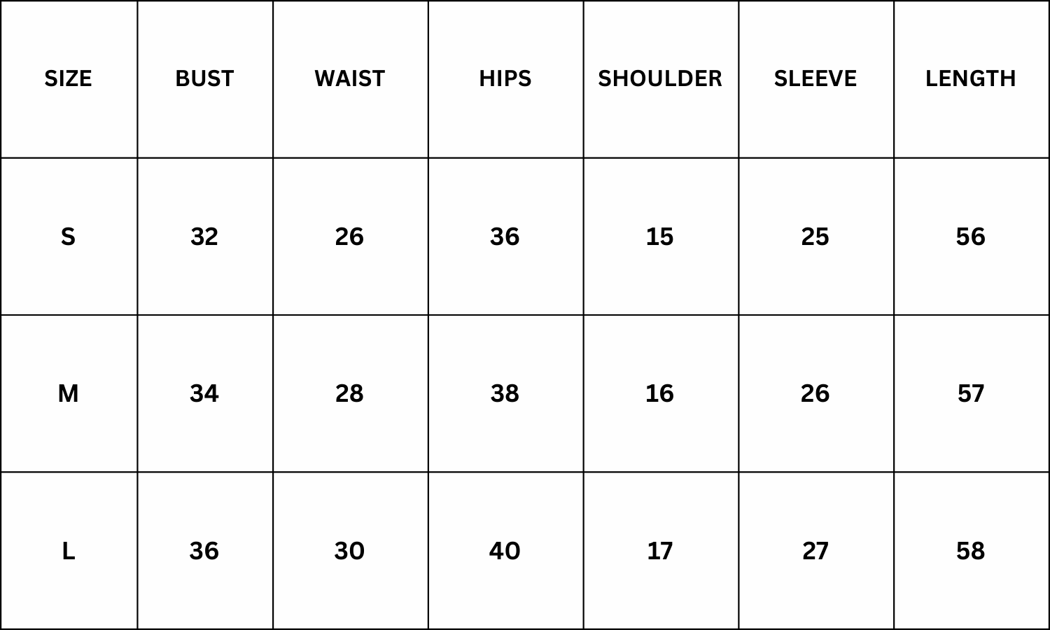 Size Chart for Phoebe Co-ord - White