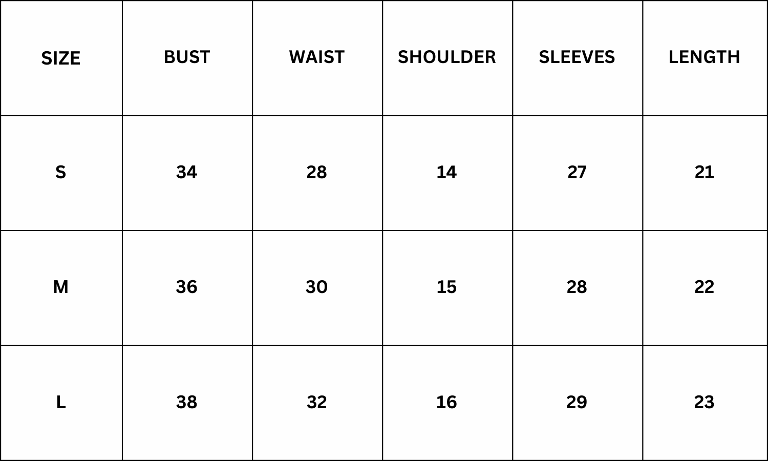 Size Chart for Bowny Top - Brown